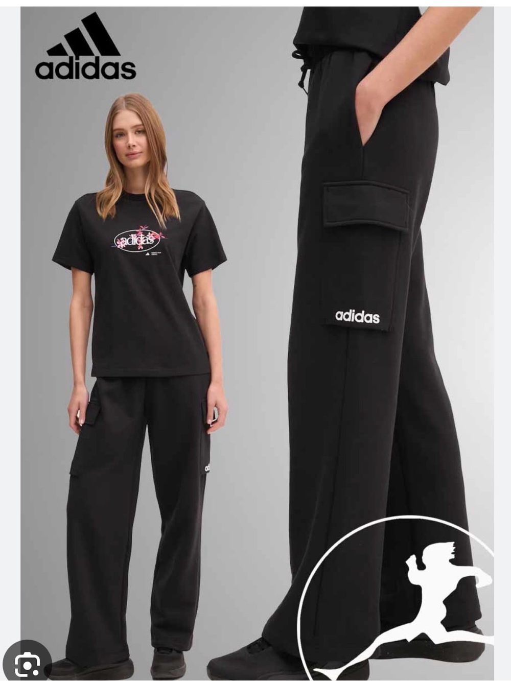 adidas Black Wide-Leg Cargo Sweatpants